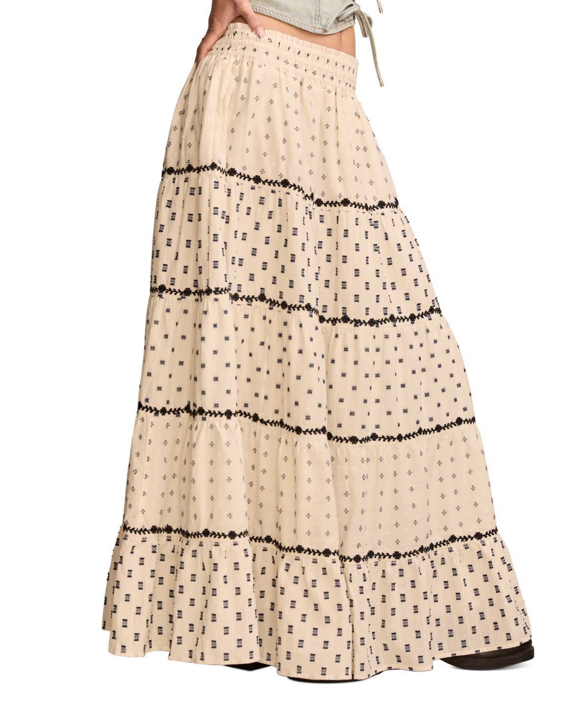 LUCKY BRAND WOMEN'S TEXTURED PATCHWORK MAXI SKIRT 