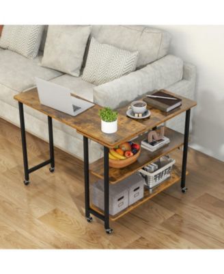 360° Rotating Sofa Side Table with 2-Tier Storage Shelves