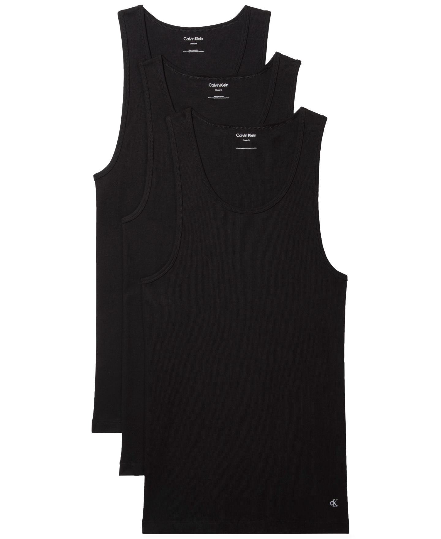 Мужские топы Calvin Klein 3-Pack Cotton Classics Tank Tops, цвет: Чёрный — фото 1