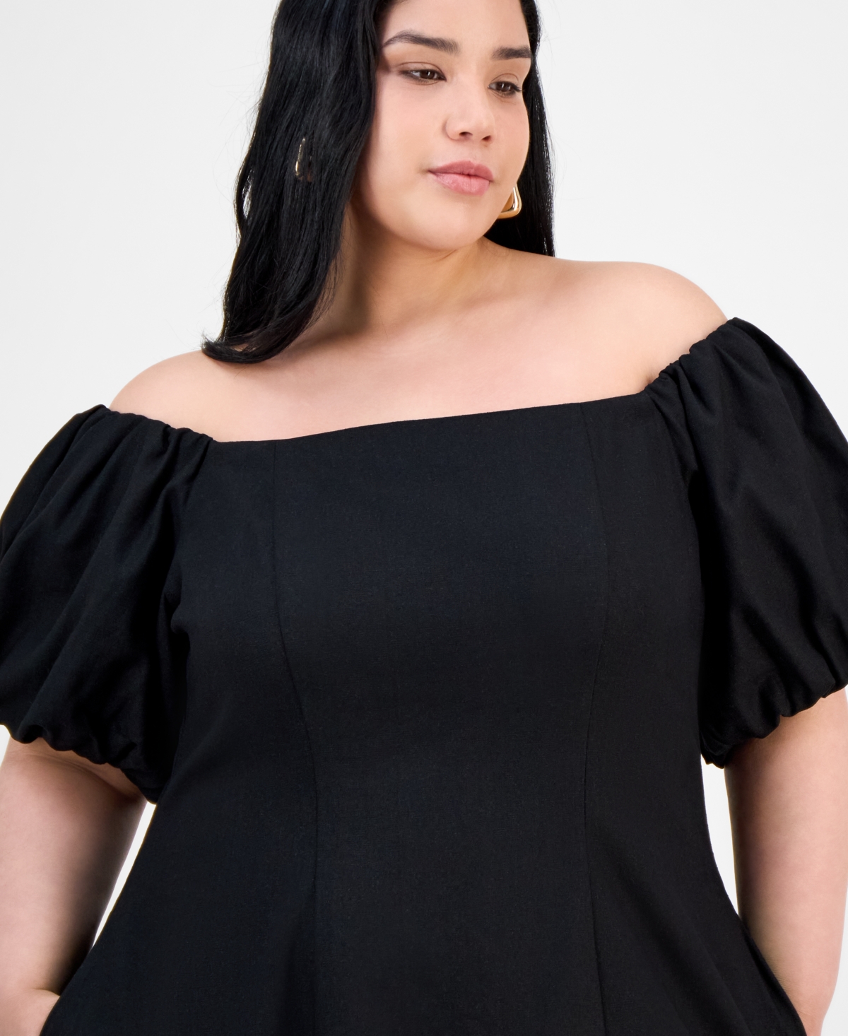Bar Iii Trendy Plus Size Bubble-sleeve Off-the-shoulder Dress, Exclusively At Macy's