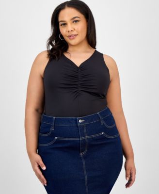 Bar III - Trendy Plus Size Ruched V-Neck Tank Top