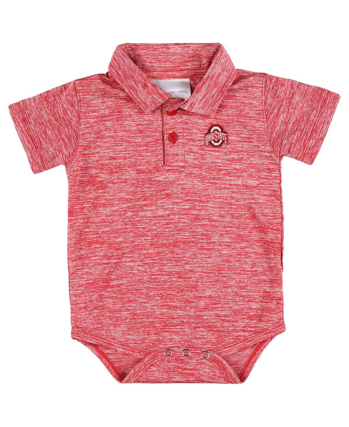 Two Feet Ahead Baby Boys And Girls Scarlet Ohio State Buckeyes Space-dye Golf Polo Bodysuit In Scarlet