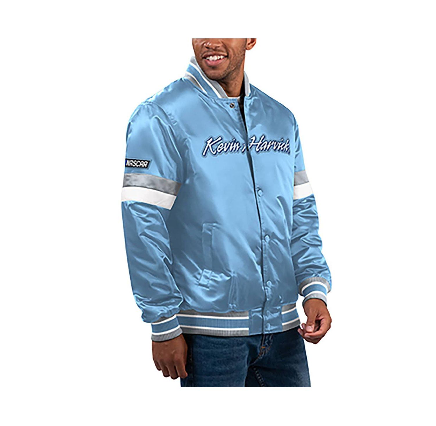 Men's Light Blue Kevin Harvick Home Game Full-Snap Varsity Jacket