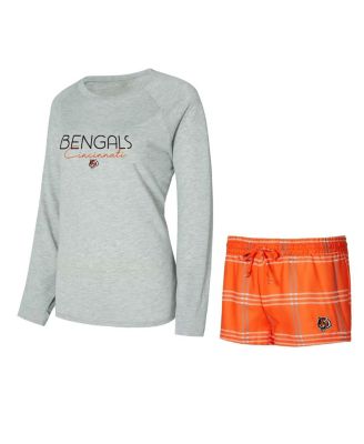 Concepts Sport - Women's Orange/Gray Cincinnati Bengals Petition Raglan Long Sleeve T-Shirt and Shorts Set