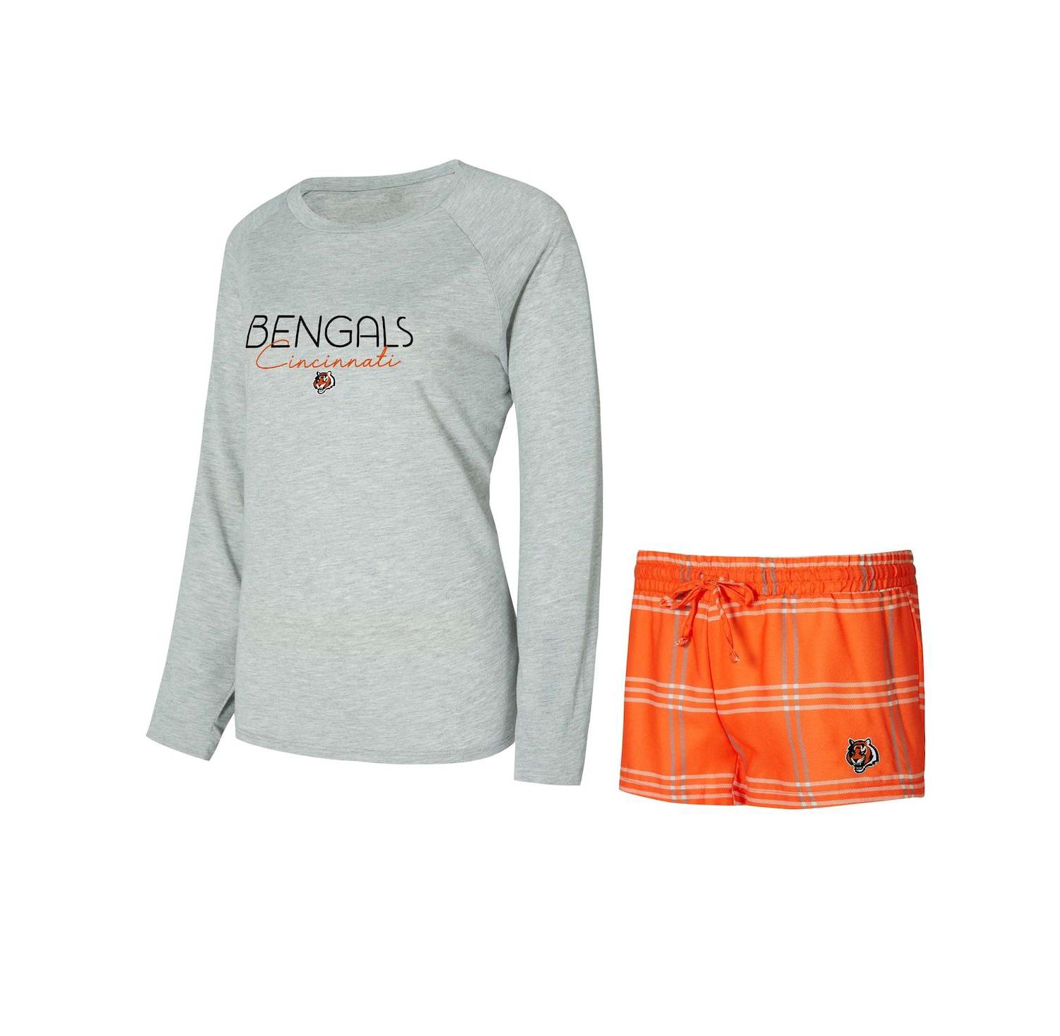 Women's Orange/Gray Cincinnati Bengals Petition Raglan Long Sleeve T-Shirt and Shorts Set