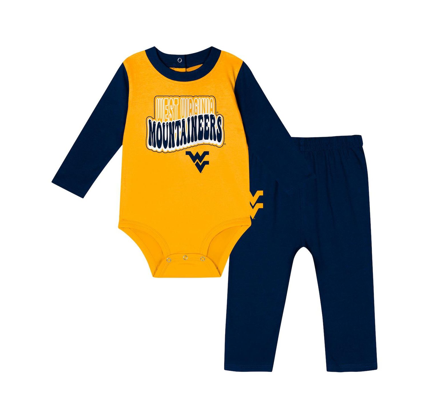 Baby Boys and Girls Navy West Virginia Mountaineers Double Up Long Sleeve Bodysuit and Pant Set