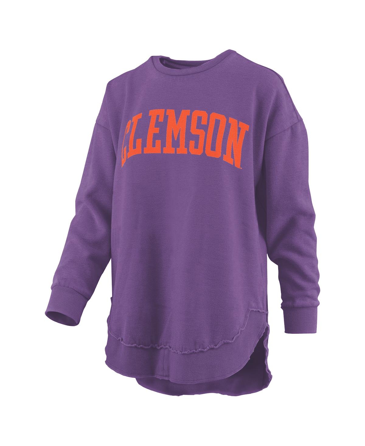PRESSBOX WOMEN'S PURPLE CLEMSON TIGERS MELANGE PONCHO VINTAGE FLEECE LONG SLEEVE PULLOVER SWEATSHIRT 