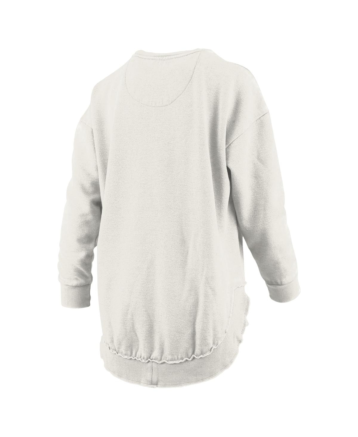 PRESSBOX WOMEN'S OATMEAL OHIO STATE BUCKEYES MELANGE PONCHO VINTAGE FLEECE LONG SLEEVE PULLOVER SWEATSHIRT 