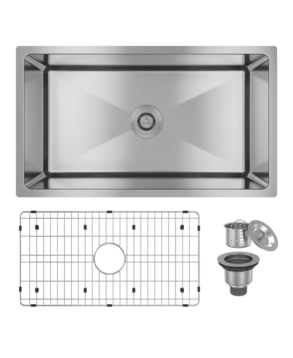31-Inch Stainless Steel Sink Under The Table Single Grooves Thick 18Ga With Drain Grid And Drainer - Brushed nickel