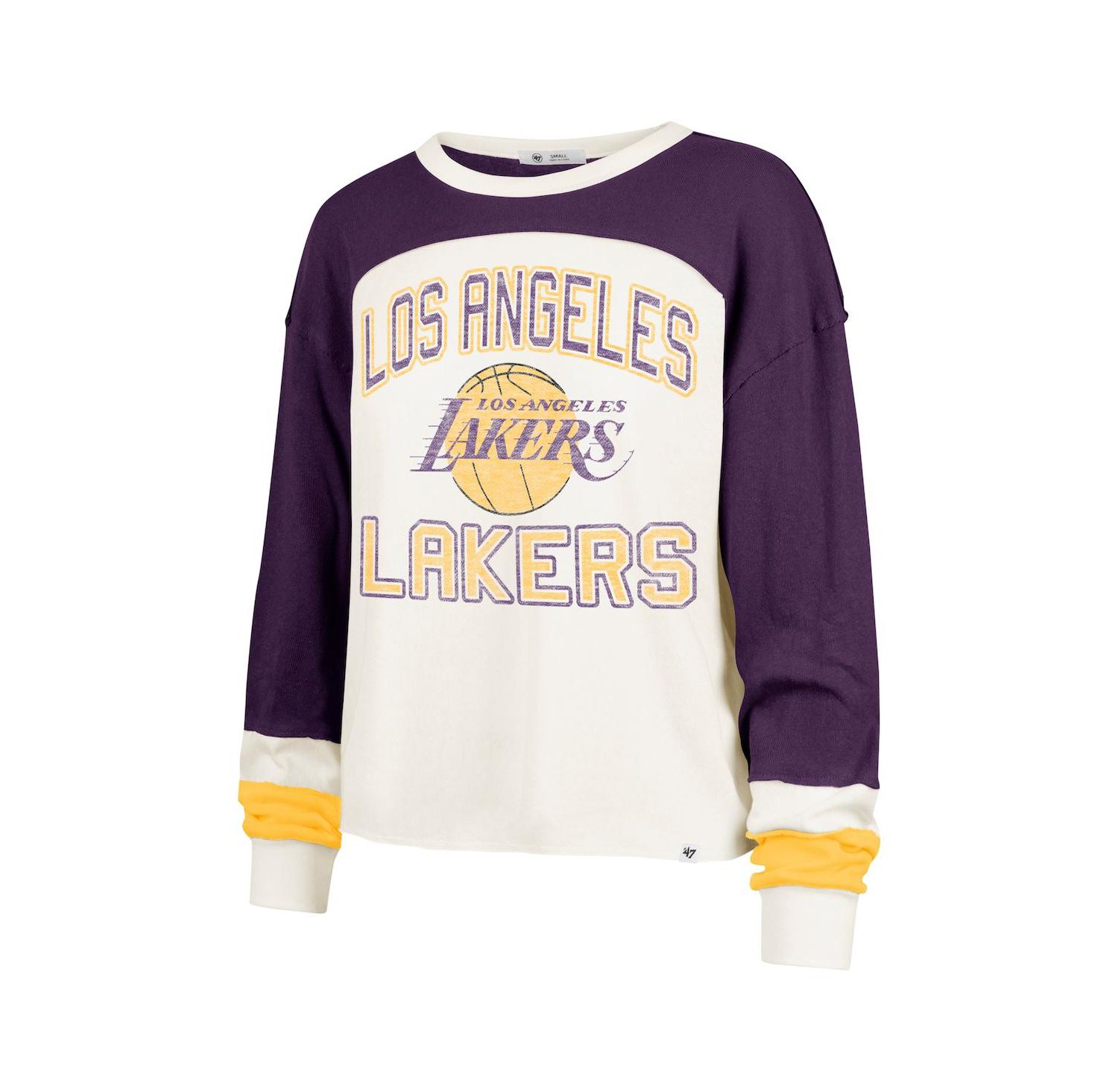 Women's Cream Los Angeles Lakers Curve Raglan Long Sleeve T-Shirt
