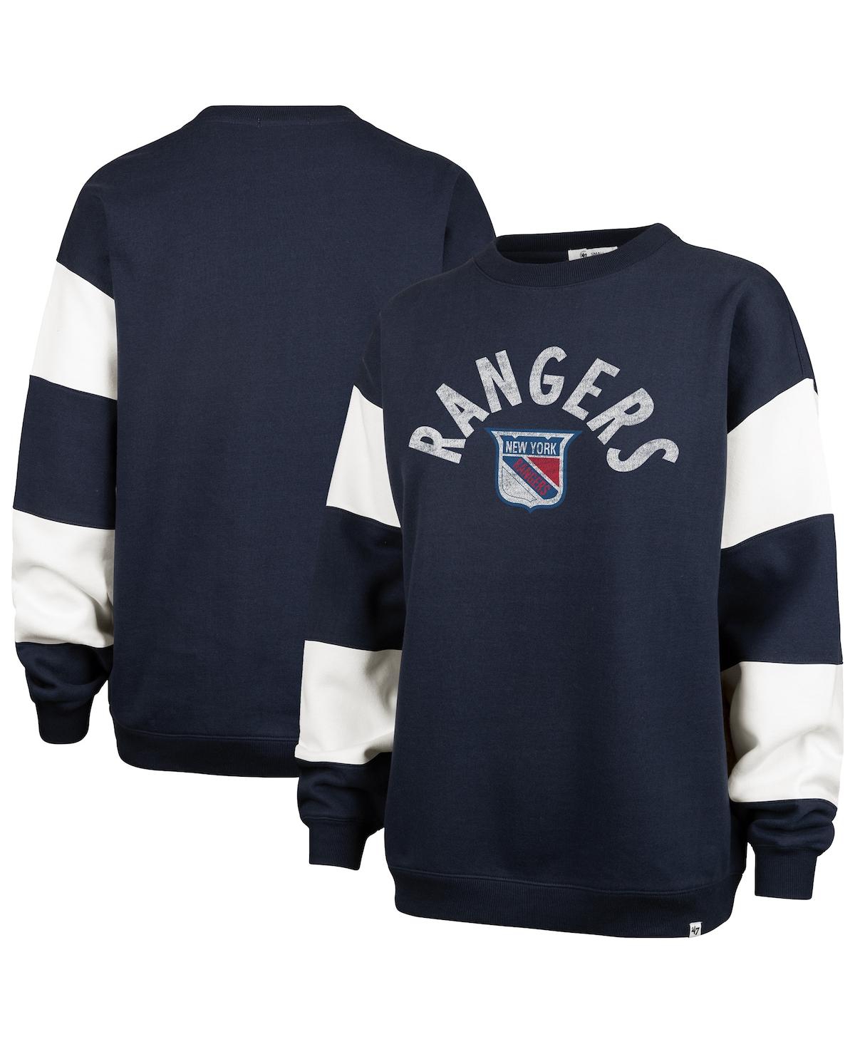 47 BRAND WOMEN'S NAVY NEW YORK RANGERS EEPHUS BARRED PULLOVER SWEATSHIRT 