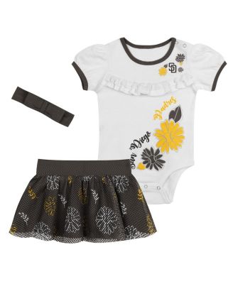 Outerstuff - Baby Boys and Girls 3-piece White San Diego Padres Sweet Catcher Headband Skirt Set
