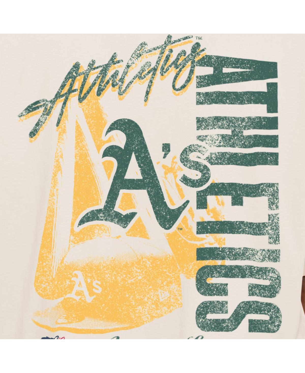 NEW ERA MEN'S CREAM ATHLETICS COOPERSTOWN COLLECTION OVERSIZED THROWBACK DISTRESSED T-SHIRT 