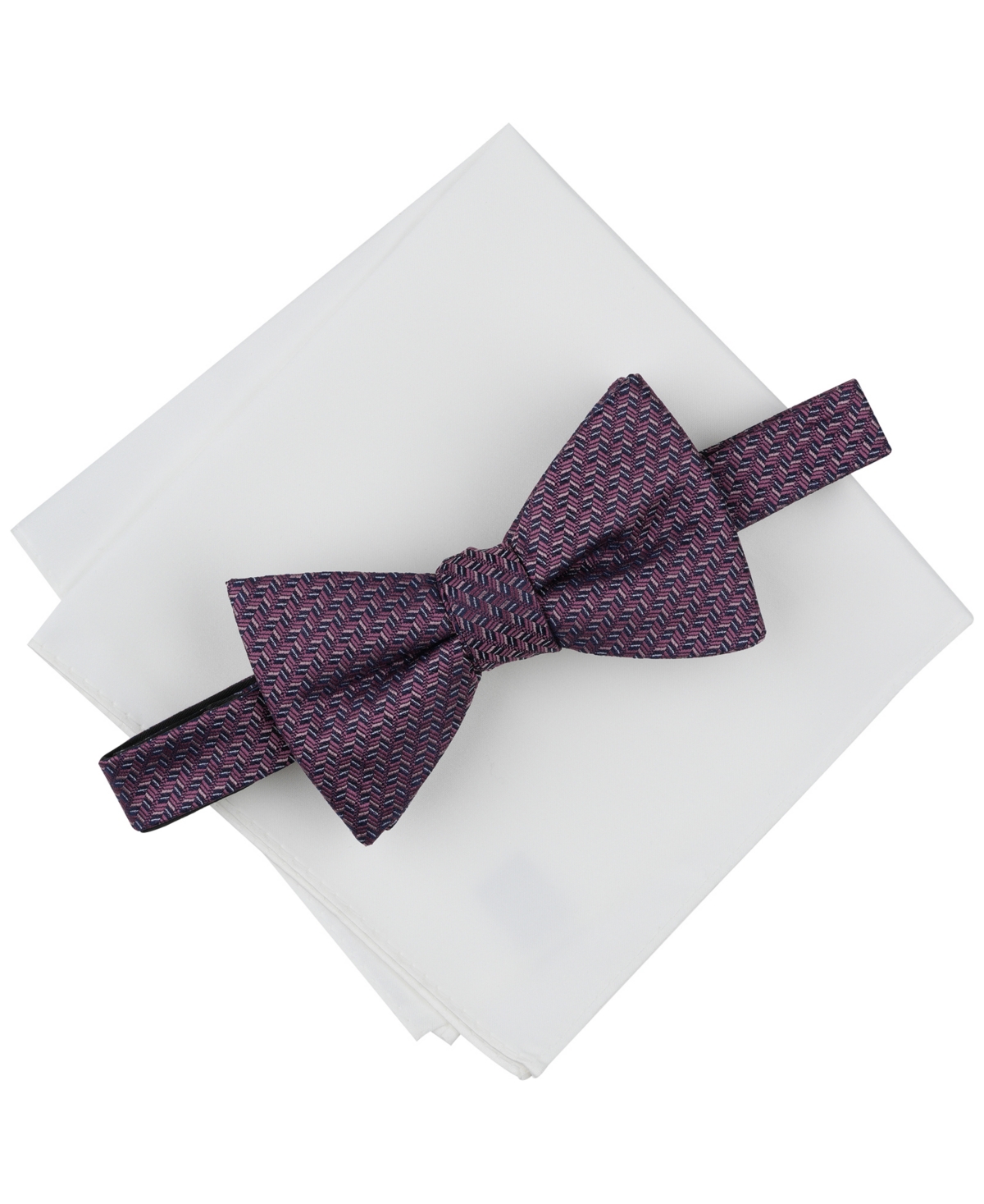 Men's Herringbone Bow Tie & Solid Pocket Square Set, Exclusively at Macy's - Dusty Pink
