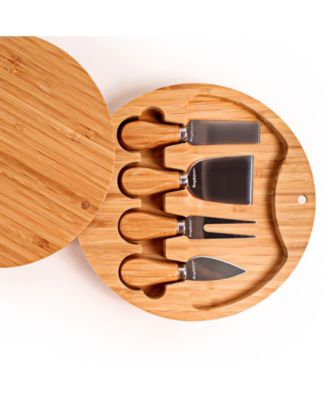 Stainless Steel 6-Piece Cheese Knives and Bamboo Round Board Set