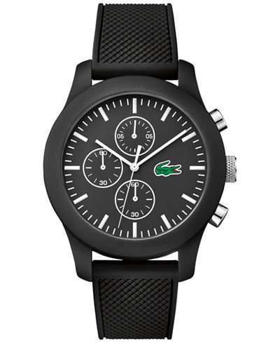 Lacoste Unisex Chronograph 12.12 Black Silicone Strap Watch 44mm 2010821