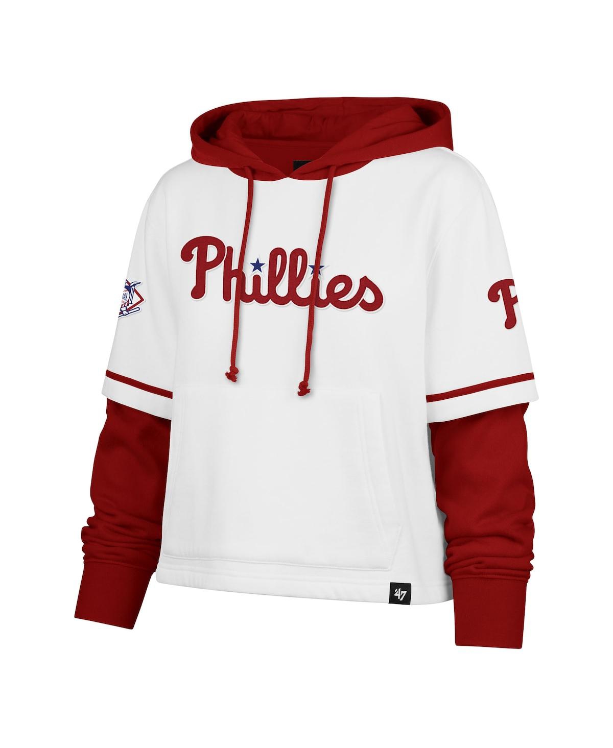 47 Brand Women's White Philadelphia Phillies Trifecta Shortstop Cropped Pullover Hoodie In White