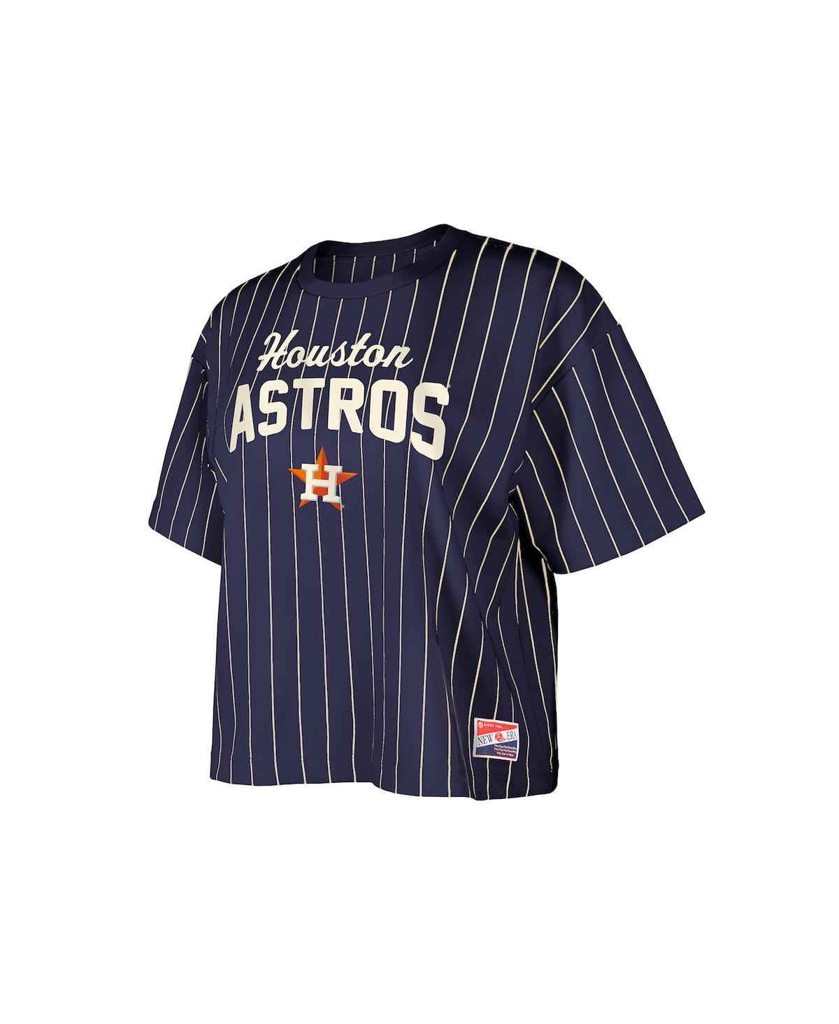 NEW ERA WOMEN'S NAVY HOUSTON ASTROS COOPERSTOWN COLLECTION MULTIPLIER PINSTRIPE CROPPED T-SHIRT 