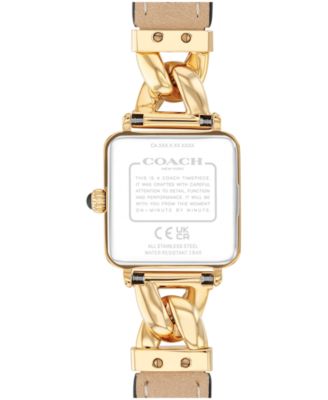 Women's Cass Gold-Tone Stainless Steel and Black Leather Strap Watch, 22mm