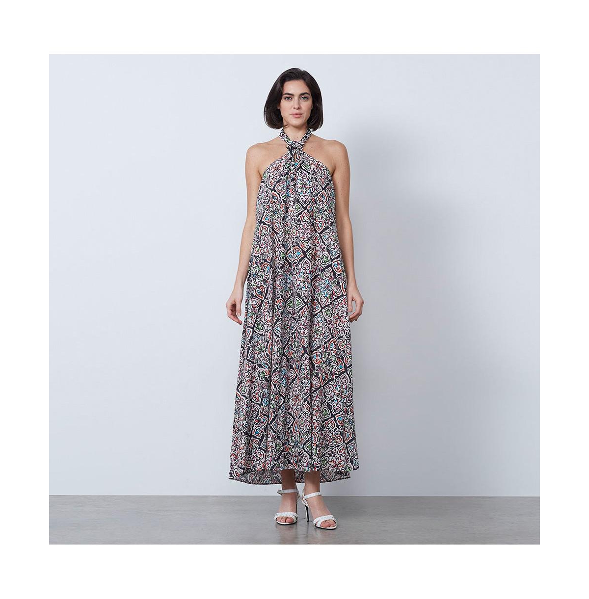 Women's Floral Print Cotton Halter Dress Chloris - Black/Green/Orange/White/Red/Pink