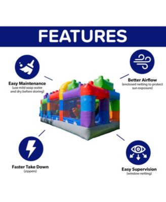 HeroKiddo 20FT Block Party Inflatable Obstacle Course with Air Blower, Commercial Grade 100% PVC, Outdoor Play, Summer Fun, Kids and Adults