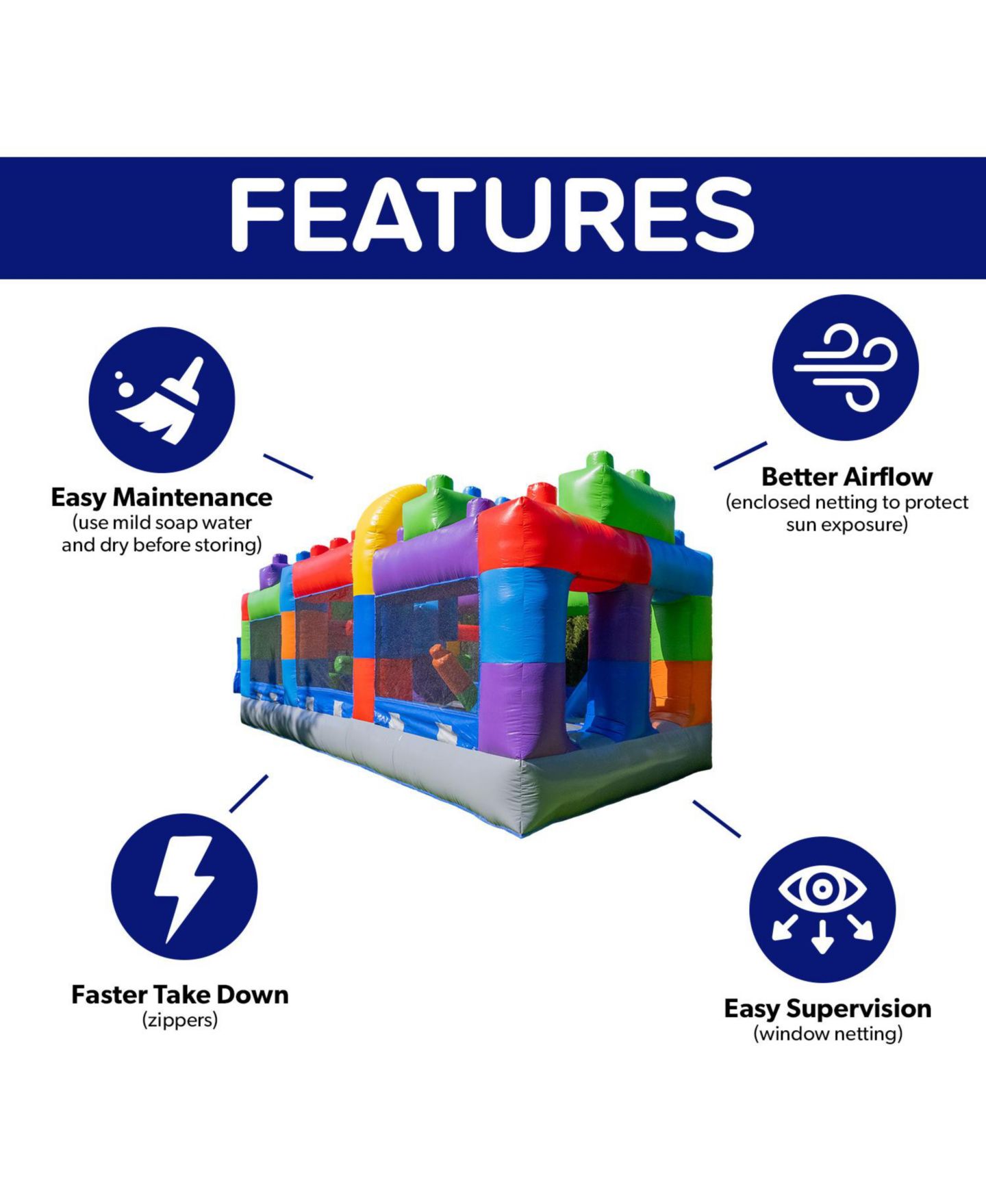 Детская игрушка HERO Kiddo Block Party 20 Ft. Vinyl Inflatable Obstacle Course, Up to 2 Users, Ages 3+ — фото 7