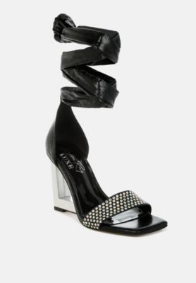 Womens Hashira AB Rhinestone Studded Lace-Up Fantasy Heels