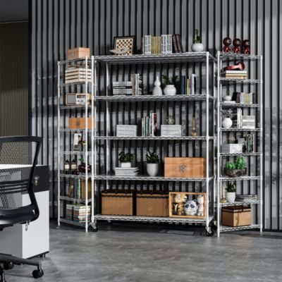 5 Tier 6000lbs Heavy Duty Adjustable Storage Rack Metal Shelf Wire Shelving Unit with Wheels & Shelf Liners - 82" H x 48" L x 24" D - White