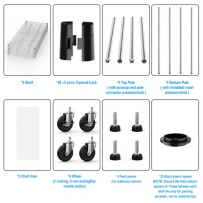 5-Tier Heavy-Duty Adjustable Metal Wire Shelving Unit with Wheels and Shelf Liners Storage Rack