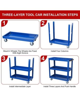 Tool Cart on Wheels, 3 Tier Rolling Mechanic Tool Cart, Heavy Duty Steel Utility Cart w/Lockable Wheels, 450 LBS Capacity Industrial Service Cart for Garage, Warehouse, Workshop (Bright Red)