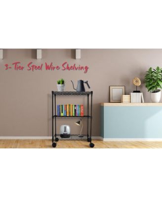 Simple Deluxe Heavy Duty 3-Shelf Shelving with Wheels, Adjustable Storage Units, Steel Organizer Wire Rack, 23" W x 13" D x 33" H, Black