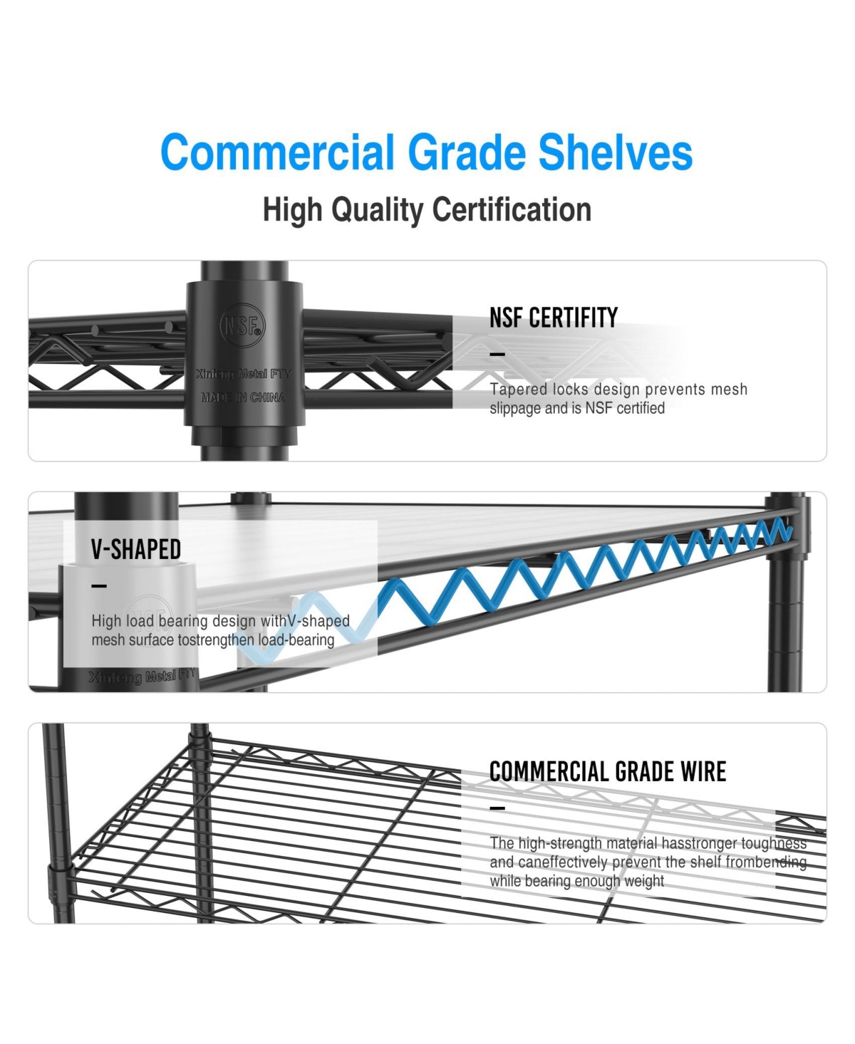 5 Tier Shelf Wire Shelving Unit, Nsf Heavy Duty Wire Shelf Metal Large Storage Shelves Height Adjustable Utility for Garage Kitchen Office Commercial