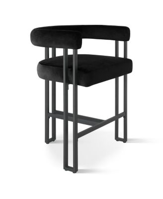 Set of 2 Modern Velvet Counter Stools with Curved Back, Metal Legs & Upholstered Seat