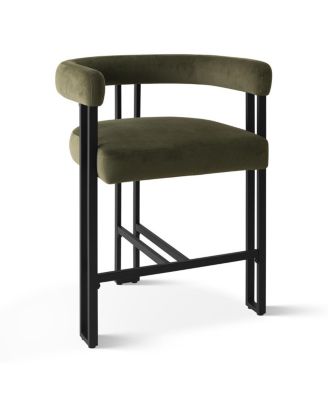 Set of 2 Modern Velvet Counter Stools with Curved Back, Metal Legs & Upholstered Seat