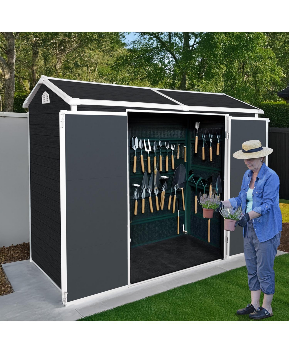 Streamdale Furniture 8x4ft Resin Garden Shed, Outdoor storage for tools, bikes, trash, Lockable door, Black