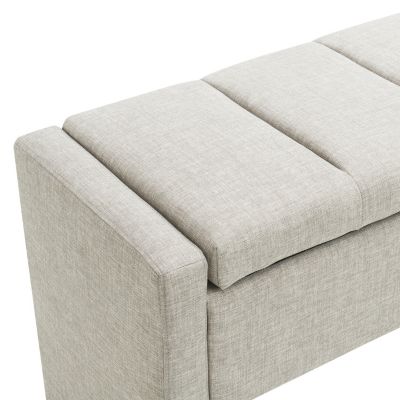 Upholstered End Bench with Storage, Vanity Stool, Light Grey Linen