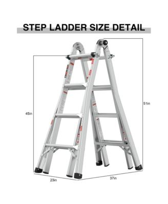 17ft Multi-Position Foldable Aluminum Ladder, A-Frame and Straight Ladder, ANSI 250lbs
