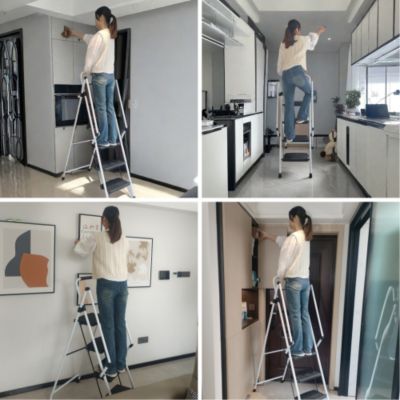 3 Non-slip step ladder, quick folding steel ladder Sturdy metal supported household tools for home/office work at altitude, portable step tools