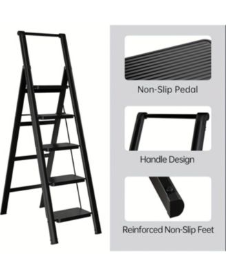 16.54X 33.8X 63.38 inches 5-step ladder folding step stool, 5-step ladder with anti slip wide pedals, lightweight and easy to carry