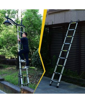 10.5ft (about 3.2m) retractable ladder, multi-functional foldable ladder, with hook, aluminum retractable ladder, suitable for daily use of RV, attic, home, 330 pounds