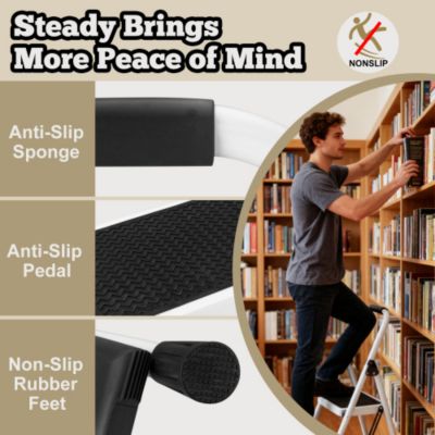 2 Non-slip step ladder, quick folding steel ladder Sturdy metal supported household tools for home/office work at altitude, portable step tools