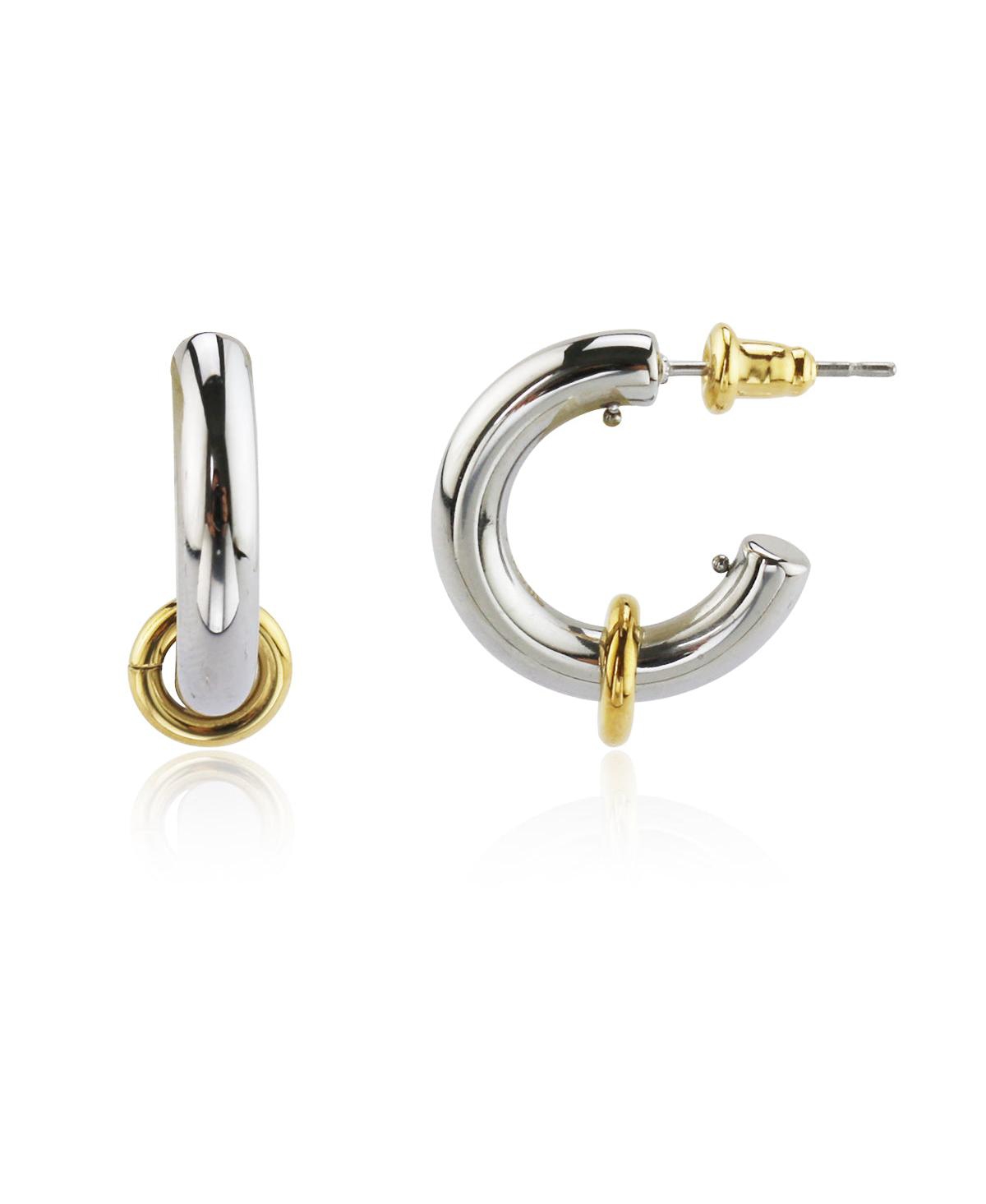 Stainless Steel Two-Tone Earrings - Silver