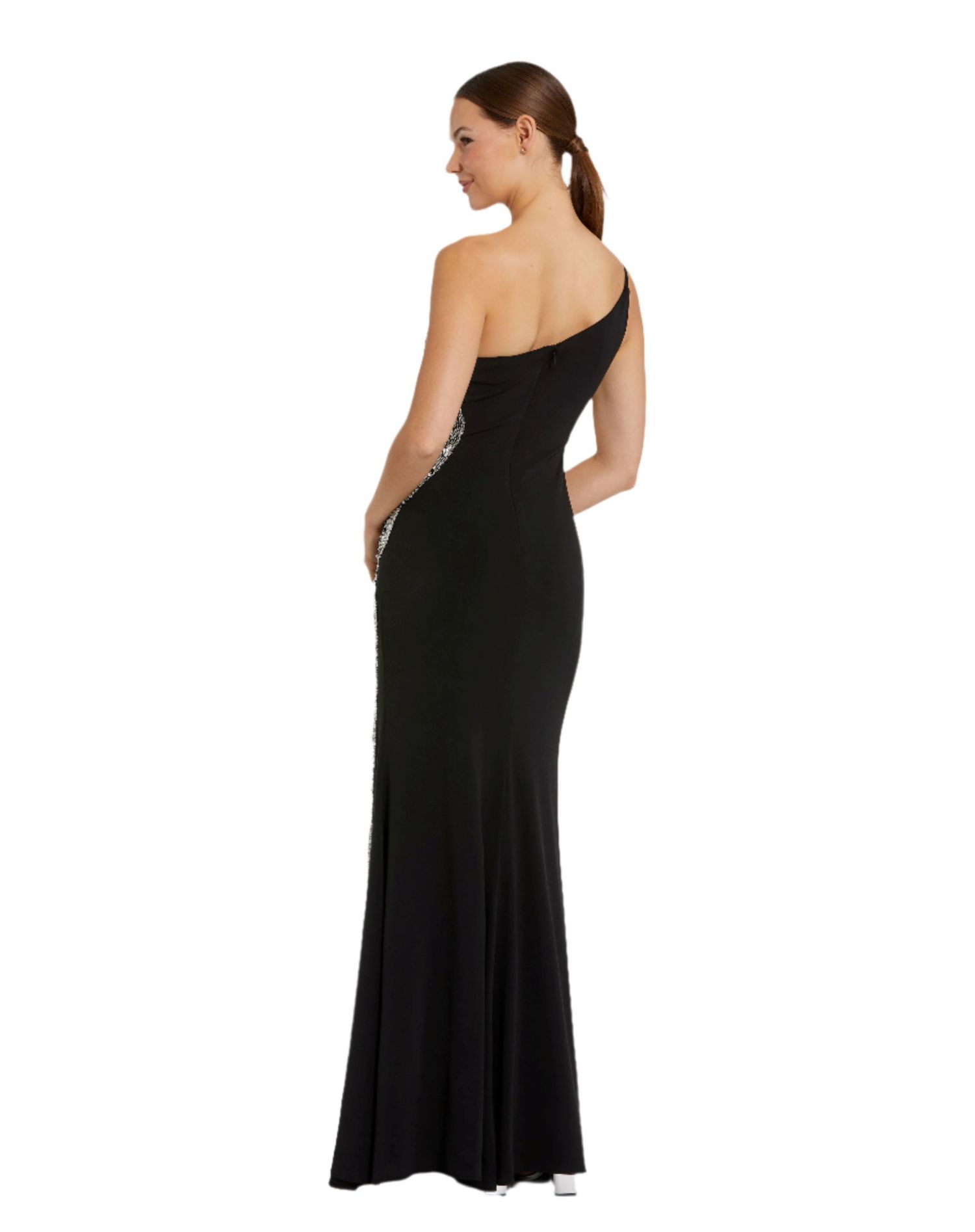 Women's One Shoulder Jersey Gown With Embellished Cut Out