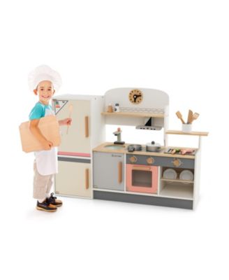 Kids Play Kitchen Set with Realistic Range Hood and Refrigerator