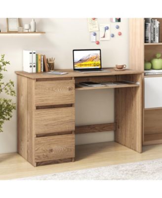 Computer Desk with Power Outlet Keyboard Tray and 3 Large Drawers