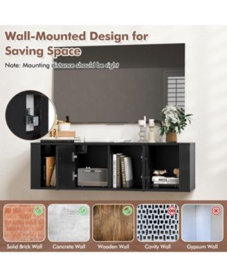 Wall Mounted Floating 2 Door Desk Hutch Storage Shelves