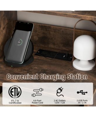 Bedside Tables Tall Nightstands with 5 Open Shelf and Cabinet