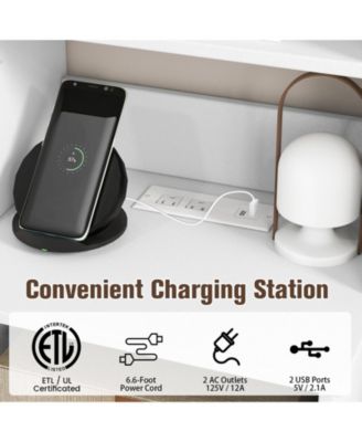 Bedside Tables Tall Nightstands with 5 Open Shelf and Cabinet