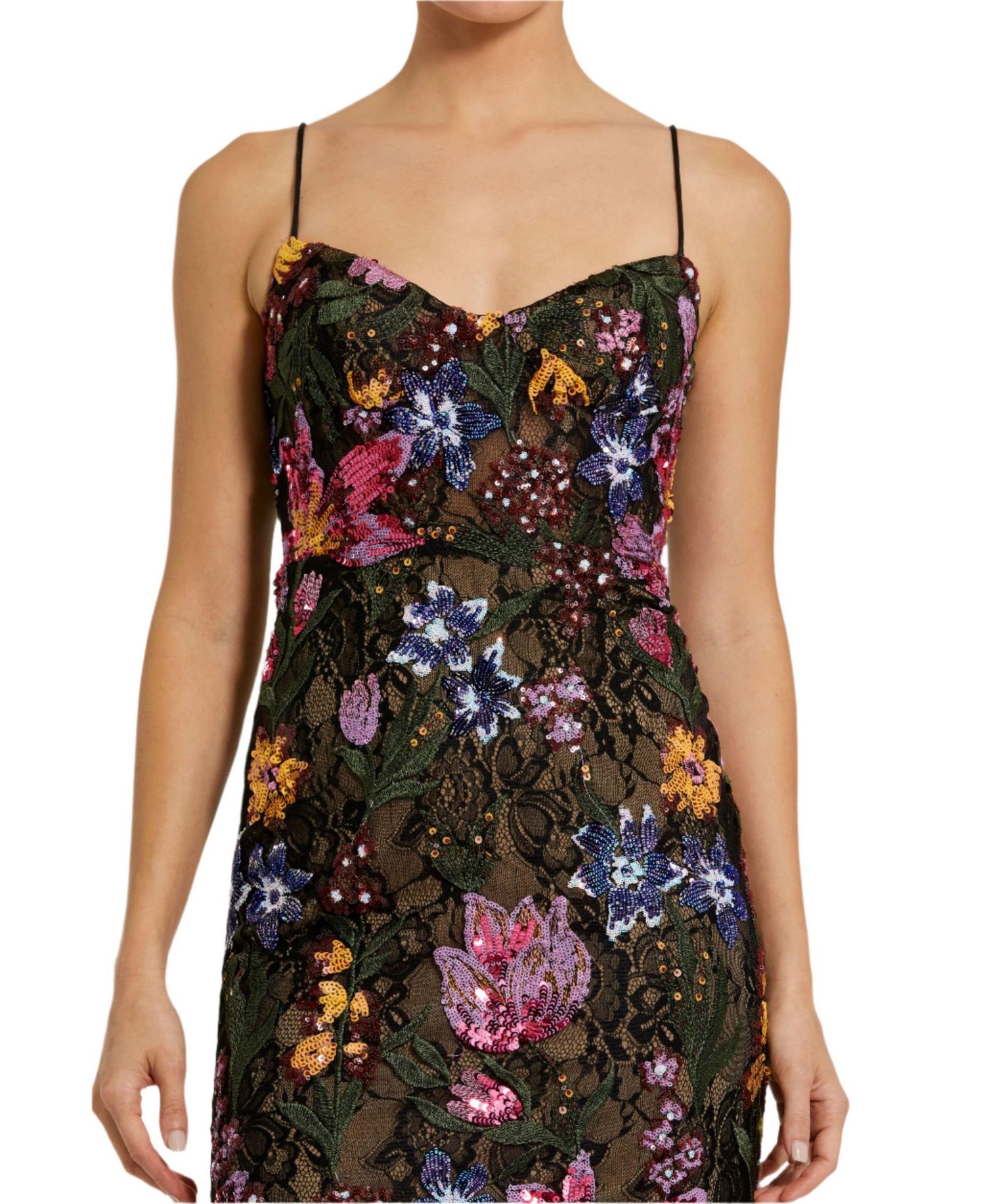 Women's Spaghetti Strap Floral Embroidered Gown