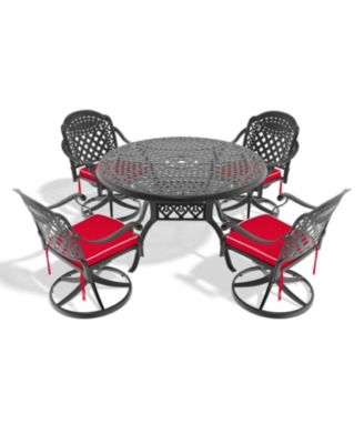 Streamdale 5-Pc Cast Aluminum Dining Set, 4 Swivel Chairs, 48" Round Table, Black Frame